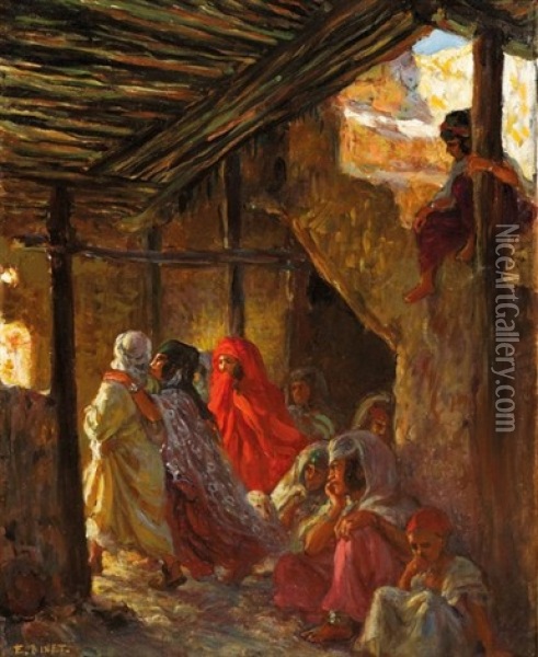 Femmes Et Enfants Dans La Casbah Oil Painting - Alphonse Etienne Dinet
