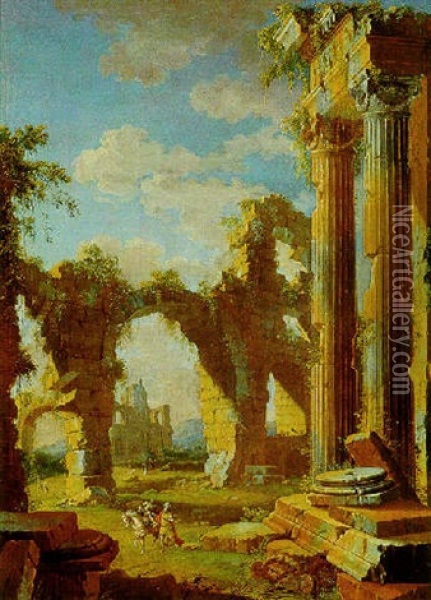 Capriccio Con Architetture Antiche E Figure Oil Painting - Leonardo Coccorante