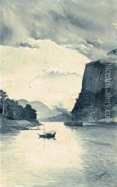 Gorge On River Irawaddy North Of Mandalay, Burma Oil Painting - Henry George Gandy