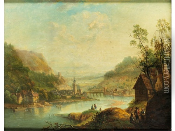Stadt An Einem Fluss Oil Painting - Christian Georg Schuetz the Younger