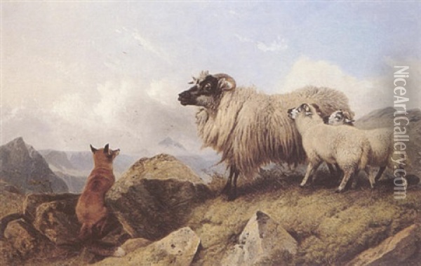 A Ewe And Her Lambs In The Highlands Oil Painting - Richard Ansdell