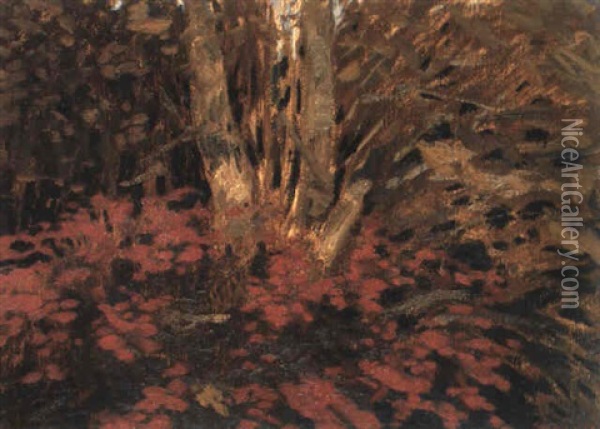 Birkenst,mme Zwischen Roten Blumen Oil Painting - Hans am Ende