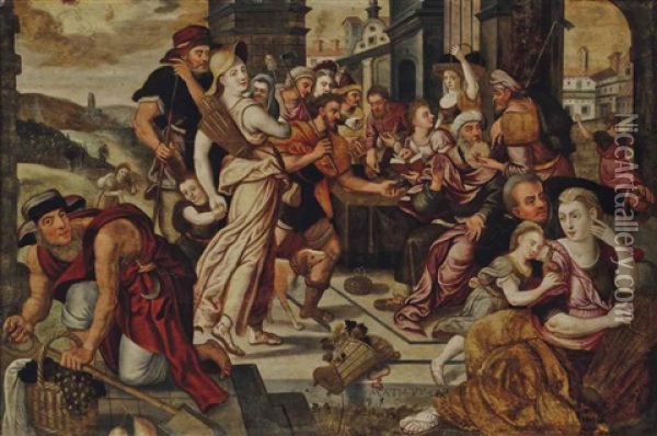 The Parable Of The Workers In The Vineyard (matthew 20:1-16) Oil Painting - Frans Floris the Elder