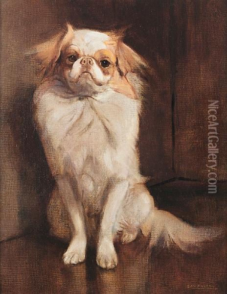 Portrait Of A Japanese Chin Oil Painting - Samuel Fulton