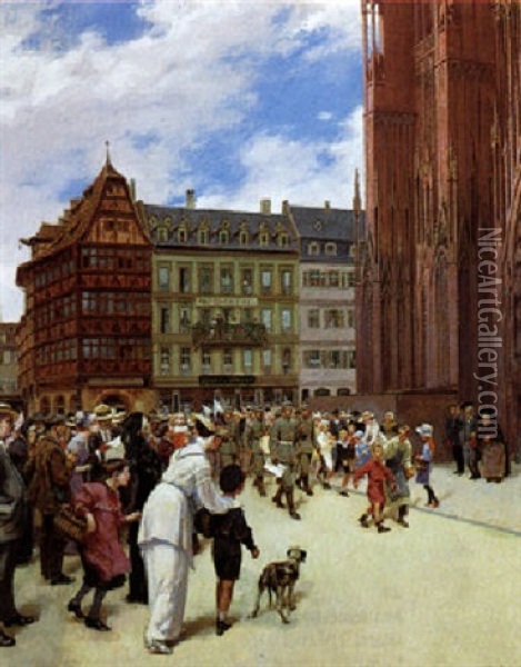 Vor Dem Dom In Strasburg Oil Painting - Carl Jordan