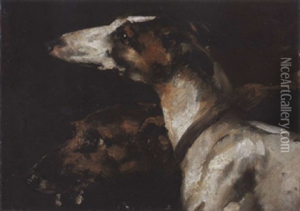 Zwei Windhunde Oil Painting - Frank Buchser