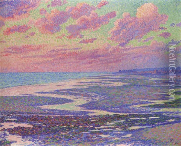 La Plage D'ambleteuse A Maree Basse Oil Painting - Theo van Rysselberghe