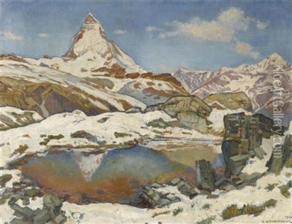 Retour De Neige Dans Les Alpes - Cervin Oil Painting - Charles L'Eplattenier