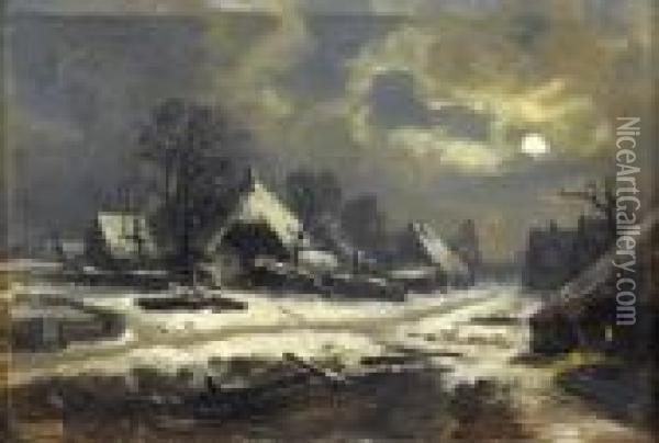 Mondbeschienenes Dorf Im Winter Oil Painting - Otto Frolicher