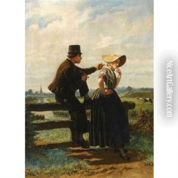 The Flirtation Oil Painting - Adolf Alexander Dillens