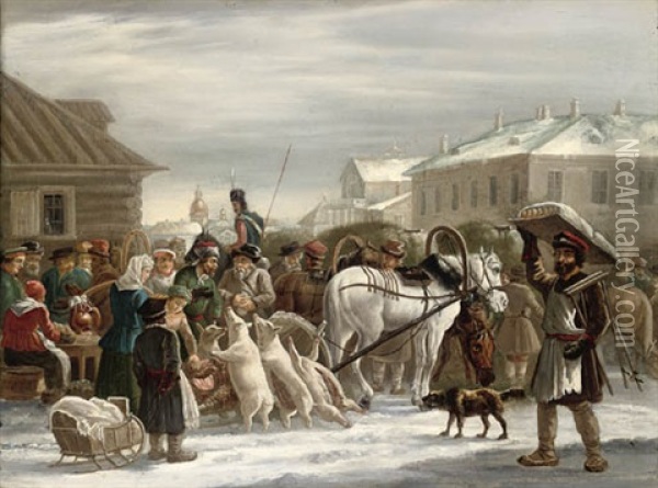 Bazaar On Sennaya Oil Painting - Vladimir Donatovitch Orlovsky