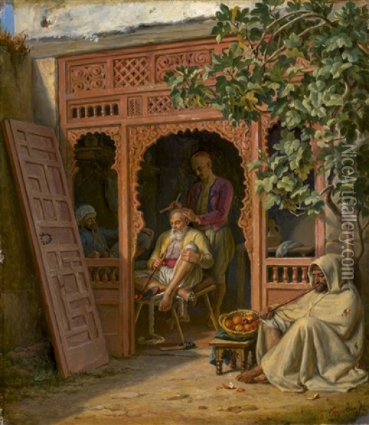 Algerische Barbierstube Oil Painting - Theobald Freiherr von Oer