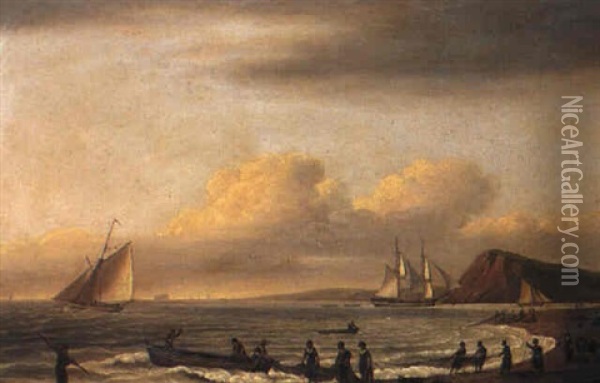 Pulling In The Nets, Teighmouth Oil Painting - Thomas Luny