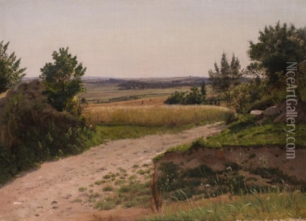 Weite Wiesenlandschaft Mit Kornfeld Und Erntebauern Oil Painting - Vilhelm Peter Karl Kyhn