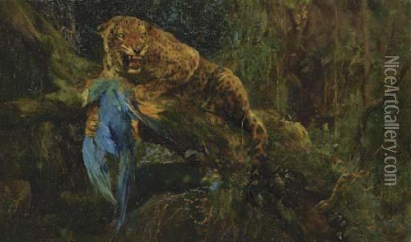 Defending His Prey Oil Painting - Arthur Wardle