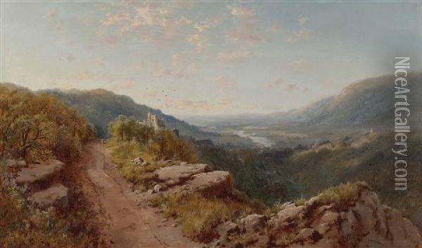 Englische Landschaft Mit Ruine Und Blick In Ein Flusstal Oil Painting - Edmund John Niemann