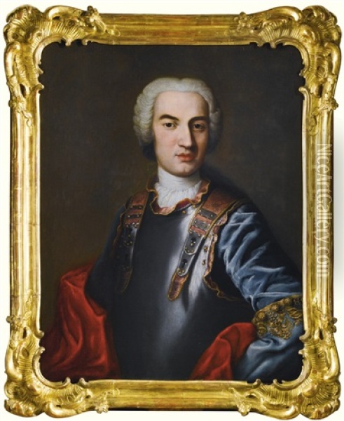 Portrait Of Carl Christian Erdmann Duke Of Wurttemberg-oels, Half Length In A Gilt Trimmed Breastplate Oil Painting - Jacopo Amigoni