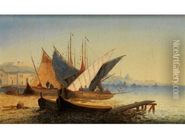 Segelschiffe Im Hafen Einer Sudlichen Stadt Oil Painting - Frederick Morgan