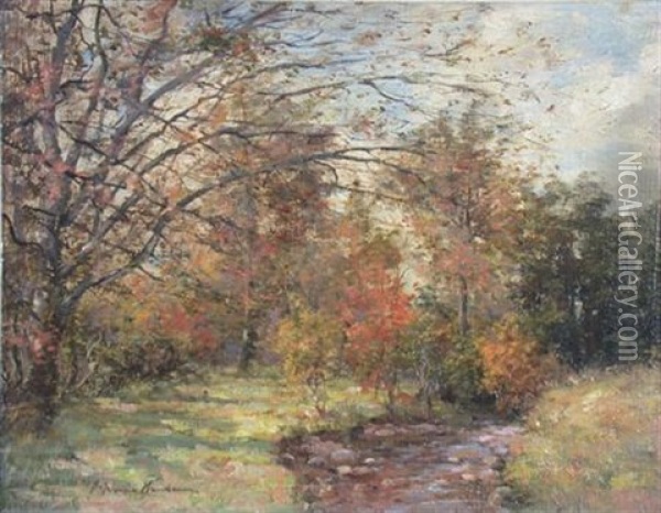 A Shaded Brook, Autumn Oil Painting - Joseph Morris Henderson