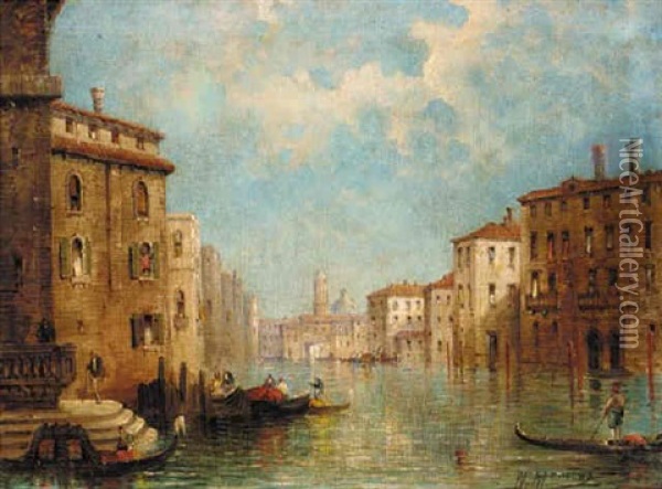 A Venetian Backwater Oil Painting - William Meadows