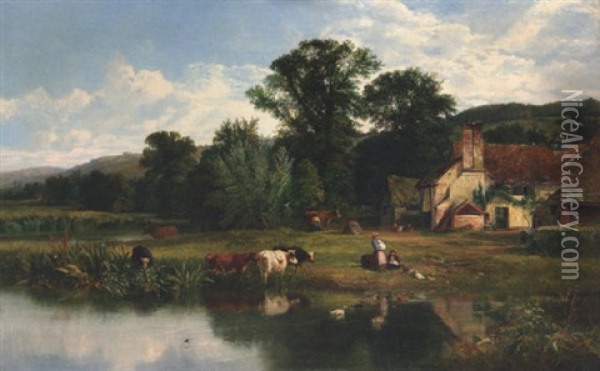 Netley Farm Cottage, Surrey Oil Painting - George Cole