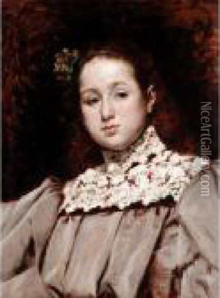 Portrait Of A Young Girl Oil Painting - Ferdinand Victor Leon Roybet