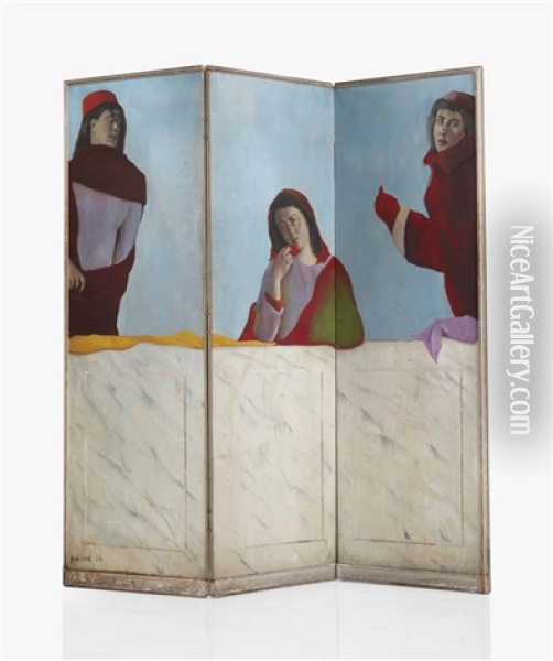 Paravent A Trois Feuilles 'la Vierge Marie Et Ses Deux Pages' Oil Painting - Christian Berard