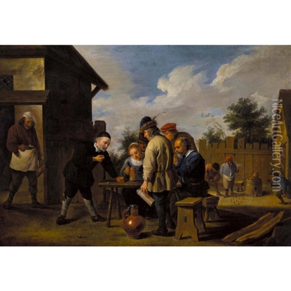 Bauern Beim Umtrunk Und Spiel Oil Painting - David Teniers the Younger