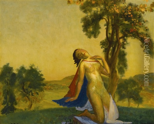 Breathing Sacrifice Oil Painting - Arthur B. Davies