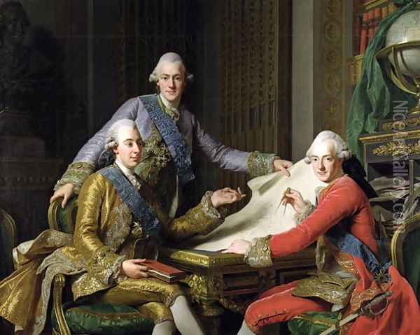 King Gustav III of Sweden 1746-92 and his Brothers, 1771 Oil Painting - Alexander Roslin