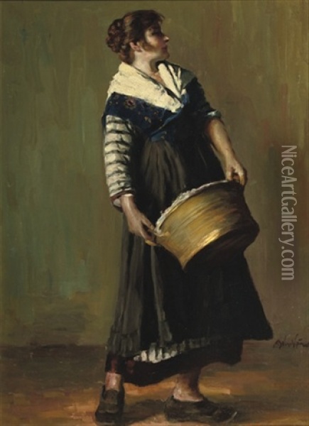 A Laundry Woman Oil Painting - Ernoe (Ernest) Voeroes von Bel