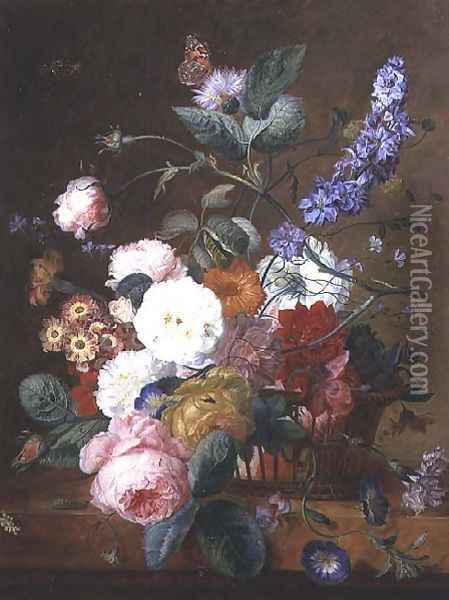 Still life with Flowers in a Basket Oil Painting - Jan Van Huysum