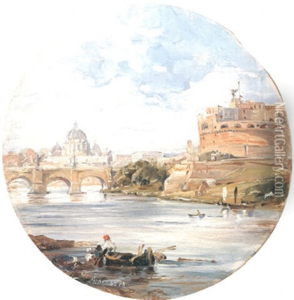 In Rom. Blick Uber Den Tiber Auf Die Engelsburg Und St. Peter Oil Painting - Oswald Achenbach