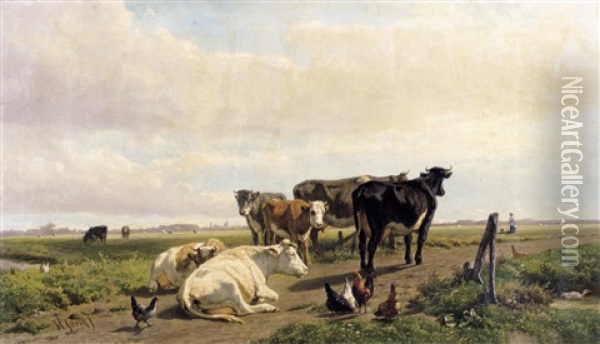 Polderlandschap Met Vee Oil Painting - Hendrik Savry