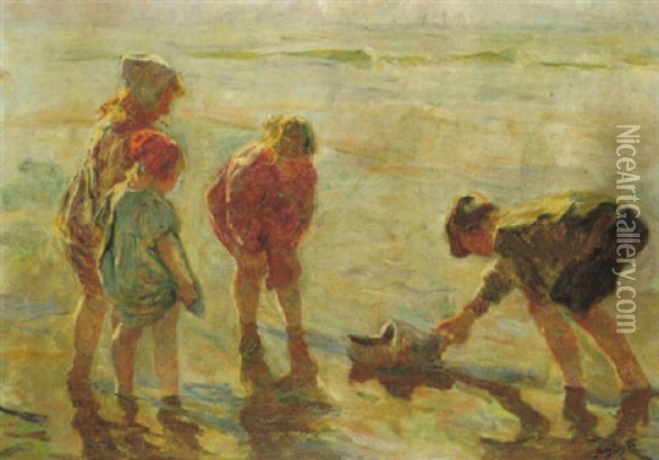 The Clog-boat Oil Painting - Jean-Henri Luyten