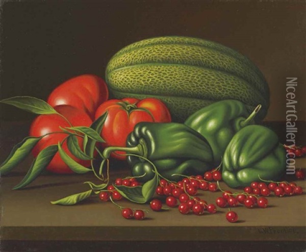 Tomatoes, Melon, Peppers And Red Currants Oil Painting - Levi Wells Prentice