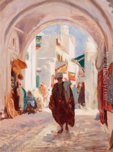 Souk El-belat, Tunis Oil Painting - Louis Thayac