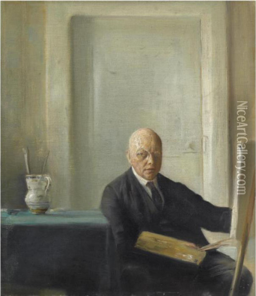 Kunstneren Ved Sit Staffeli (self Portrait) Oil Painting - Carl Vilhelm Holsoe