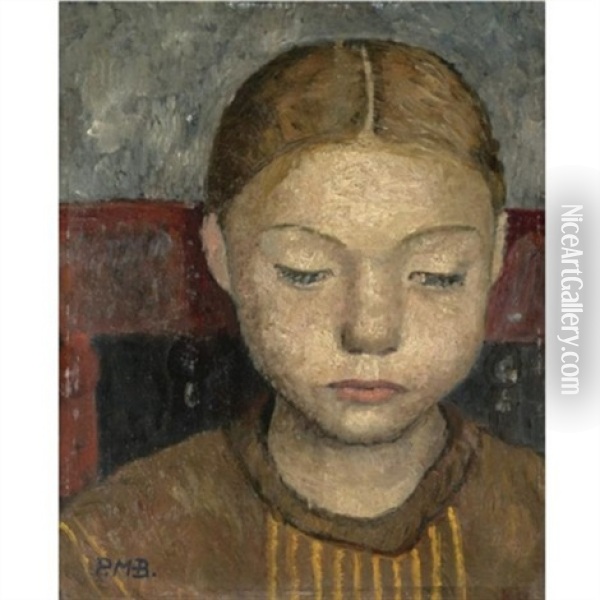 Kopf Eines Auf Einem Stuhl Sitzenden Madchens (head Of A Girl Sitting On A Chair) Oil Painting - Paula Modersohn-Becker