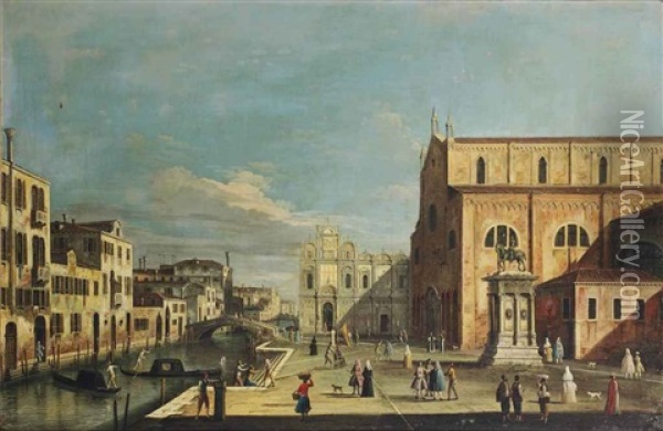 A View Of The Campo Santi Giovanni E Paolo, Venice, Looking On The Scuola Di San Marco And The Chiesa Santa Maria Dei Frari Oil Painting -  Master of the Langmatt Foundation Views