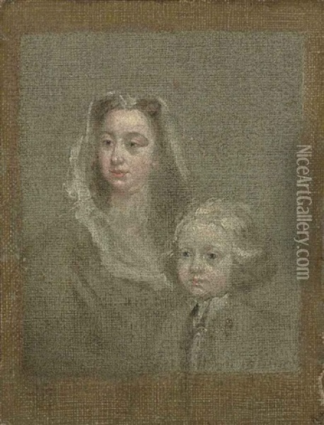 Head Study Of A Lady With Her Son Oil Painting - William Hogarth