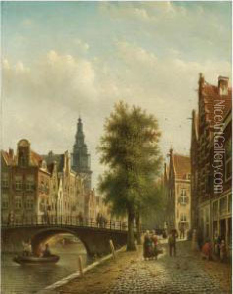 A Canal In Amsterdam Oil Painting - Johannes Franciscus Spohler