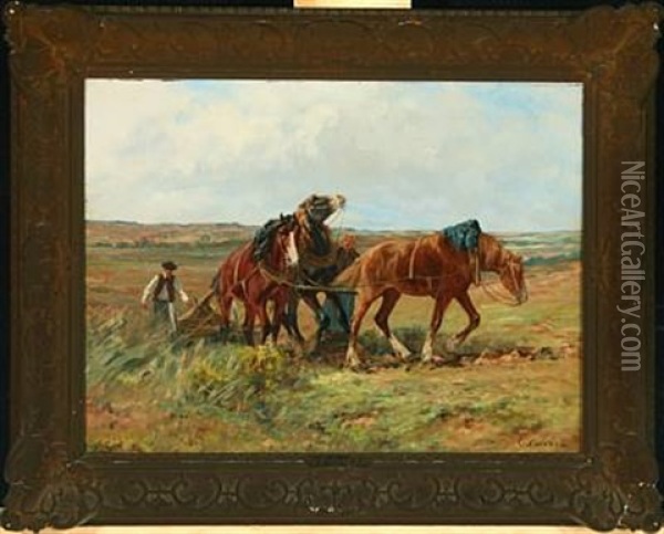 Plough Scene With Horses Oil Painting - Leon Georges Calves