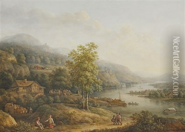 Idealisierte Rheinlandschaft Oil Painting - Johann Caspar Schneider
