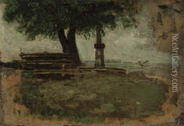 The Tree - Study For Mending The Net Oil Painting - Thomas Eakins