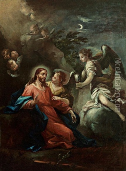 Christus Am Olberg Mit Zwei Engeln Oil Painting - Martin Johann (Kremser Schmidt) Schmidt