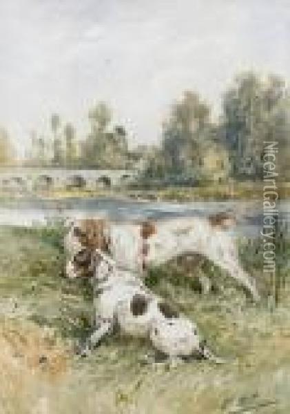 Zwei Jagdhunde Am Fluss Oil Painting - Charles Olivier De Penne