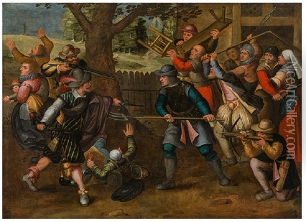 Boerenvreughd: Fight Of The Peasants Against The Spaniards Oil Painting - David Vinckboons