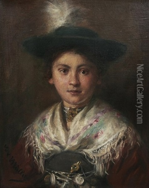 Brustbild Einer Jungen Tirolerin In Tracht Oil Painting - Emma (Edle von Seehof) Mueller