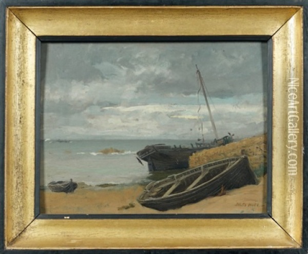 Barques Echouees Sur Le Sable Oil Painting - Jules Achille Noel